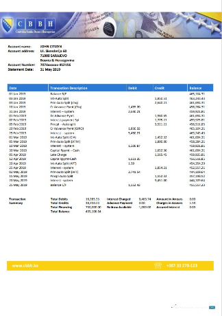 Download Bosnia and Herzegovina Central bank statement word